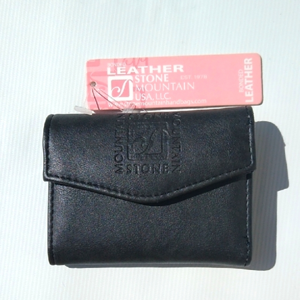 Stone Mountain Leather Wallet NEW Black, Bill Fold, Zipper Coin, ID Credit Card